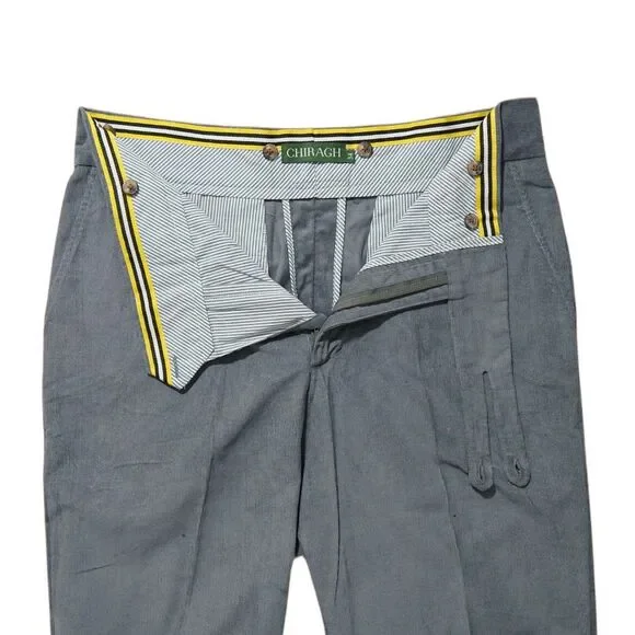 Mens 34 Gurkha Pants Gray Corduroy 100% Cotton Flat Front Straight Fit Trousers